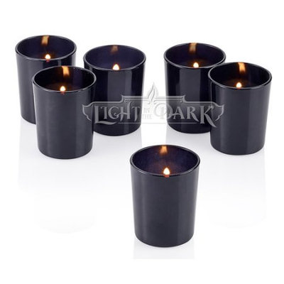 Light In The Dark Black Frosted Glass Round Votive Candle Holders with White Votive Candles (Set of 72)