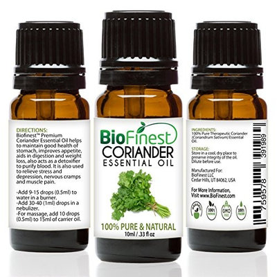 BioFinest Coriander Oil - 100% Pure Coriander Essential Oil - Premium Organic - Therapeutic Grade - Best For Aromatherapy - Food Enhancer - Promote Lower Blood Pressure - FREE E-Book