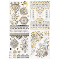 BMC 4 Sheet Set Shinny Bling Metallic Gold Silver Black Temporary Body Tattoos
