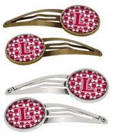 Letter L Football Crimson, grey and white Set of 4 Barrettes Hair Clips CJ1065-LHCS4