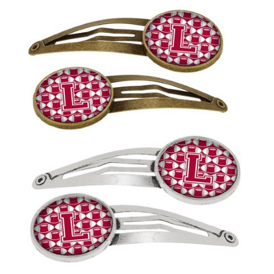 Letter L Football Crimson, grey and white Set of 4 Barrettes Hair Clips CJ1065-LHCS4