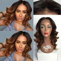 RIJIA Human Hair Wigs Ombre Lace Front Wig 1B 30 Two Tone Dark Roots Body Wave Full Lace Wigs For Black Women With Baby Hair Middle Part(16inch lace front cap)