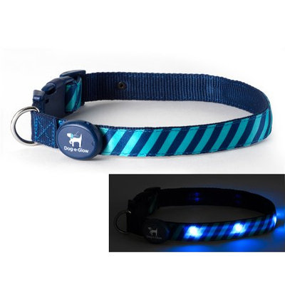 Dog-e-glow Light Up LED Dog Collar - Patented Light Up Durable Glowing Collar for Puppies and Dogs - by Dog e Glow (Green Stripes, small 8