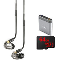 Shure Sound Isolating Earphones w/ Detachable Cable -Silver w/ FiiO A1 Amp Bundle