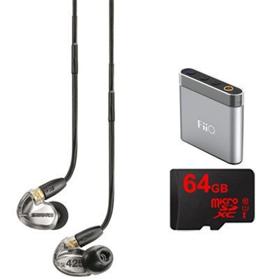 Shure Sound Isolating Earphones w/ Detachable Cable -Silver w/ FiiO A1 Amp Bundle