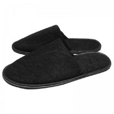 RPT - Black Towelling Closed Toe Slippers