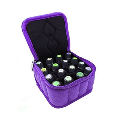 Mily Essential Oil Carrying Case with Portable handle and Foam Insert-16 Bottles-Holds 5ml, 10ml, 15ml Aromatherapy Bottles Purple