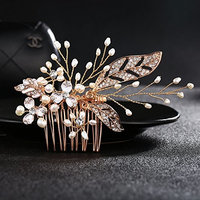 Gold Bridal Wedding Hair Side Comb Handmade Jewelry with Freshwater Pearls