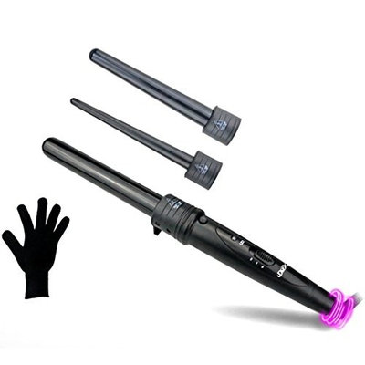 Hair Curling Iron with High Temperature Warning Rubber Ring, Hair Salon Curler Waver Maker,Temperature Control, PTC Heating Curler Iron,Black