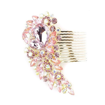 Bridal decorative hair comb - Diamante (Pink & G