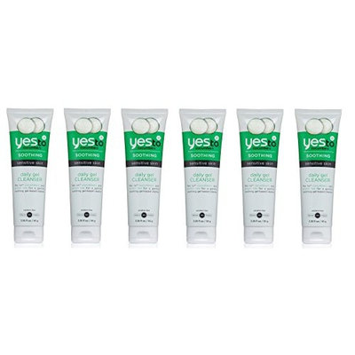 Yes To Cucumbers Soothing Sensitive Skin Daily Gel Cleanser 3.38 oz (Pack of 6) + FREE Travel Toothbrush, Color May Vary