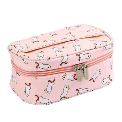 Happy Hours - Portable Cosmetic Toiletry Bag Storage Pouch / Waterproof Nylon Makeup Case with Double Zippers and Mesh Pockets for Travel and Homeuse