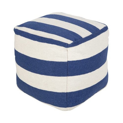 Surya 18 in. Large Stripe Cube Wool Pouf