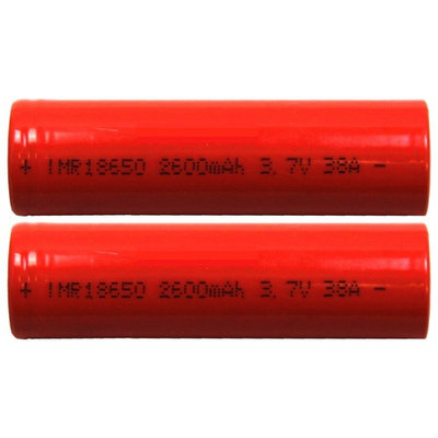 Two (2) IMR 18650 IMR18650 2600mAh Continuous 38A 60A Burst 3.7V Flat Top High Drain Batteies