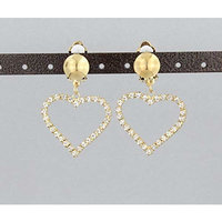 Gold Clip On earrings clear crystal heart pendant clips earrings lightweight