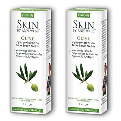 Skin by Ann Webb Unscented Olive Eyeseryl Face & Eye Cream (Pack of 2) with Eyeseryl, Olives, Sorbitol, Algae, Vitagen, Green Tea Extract, Grape Seed, Jojoba Seed Oil and Comfrey, 1 oz