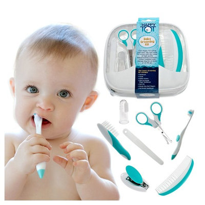 My Happy Tot Baby Grooming Kit - Deluxe Essential Set for Infants, Newborns, Kids, Boys and Girls. Unisex Kit Includes Nail Clipper, Brush, File, Scissors, Comb, Toothbrush & Finger Toothbrush