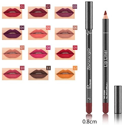 Hunputa 12PCS/Set Fashion Trendy Colors Lip Liner Pencil Waterproof Long Lasting Matte Lipstick Makeup Lip Gloss