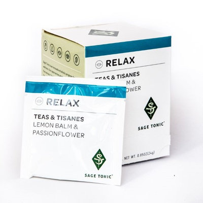 Sage Tonic Relax Tea - Lemon Balm & Passion Flower - Herbal, Relaxing, Naturally Caffeine Free, Gluten Free, GMO Free, All Natural 12 Tea Bags/box (6 Boxes) (Pack of 6)