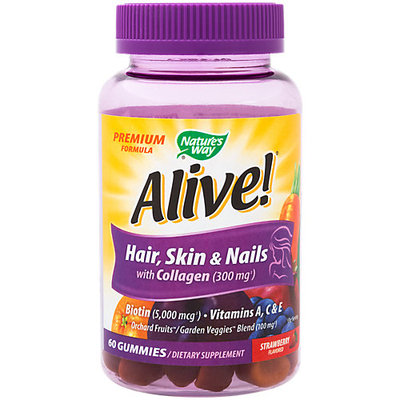 Nature's Way Alive! Premium Hair Skin and Nails with Collagen Gummies, Strawberry, 60 Ct