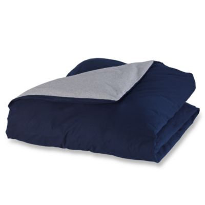 The SeasonsA A Reversible Navy/Heather Gray Flannel Duvet Cover, 100% Cotton