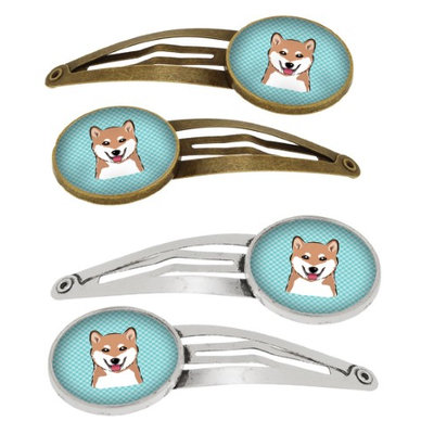 Checkerboard Blue Shiba Inu Set of 4 Barrettes Hair Clips BB1163HCS4