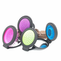 Mirror With Comb - 1 Piece Magic Folding Handle Tangle Detangling Comb Shower Hair Brush With Makeup Mirror Salon Styling Tamer Tool - Pocket Hair Comb - Folding Mirror Brush - RANDOM COLOR