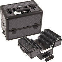 Sunrise All Black Interchangeable 6-Tiers Extendable Tray Diamond Pattern Professional Aluminum Cosmetic Makeup Case With Dividers - E3304