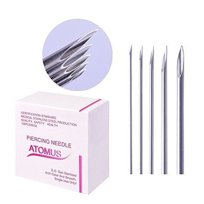 Atomus 100 Mix Body Piercing Needle Sizes 12g 14g, 16g, 18g and 20g Body Art Tattoo Equipment Supplies Tattoo Machine Tool Supply Body Piercing Tool