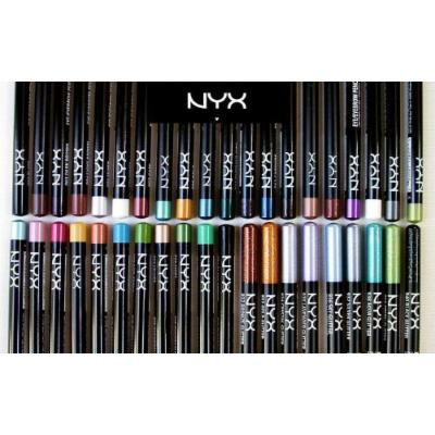 NYX Cosmetics Slim Pencil Eyeliner Glitter Eyeliner Pencil 40pc (All 40 Colors) with Free 2 in 1 Pencil Sharpner