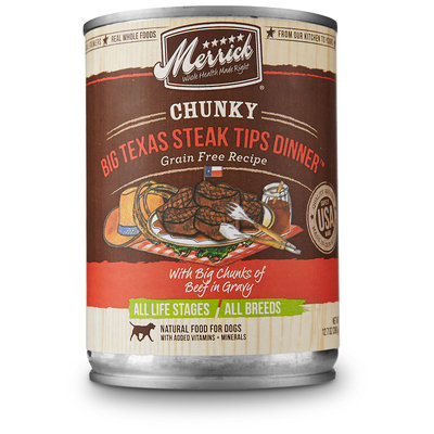 Merrick Pet Treats Merrick Pet Food MP28300 Chunky - Big Texas Steak Tips Dinner 12 By 12.7 Oz.