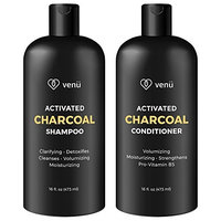 Activated Charcoal Keratin Shampoo and Conditioner Set – All Natural Gentle Sulfate Free Daily Hair and Scalp Cleanser For Men and Women - Volumizing, Moisturizing, Clarifying, Detoxifying – By Venu