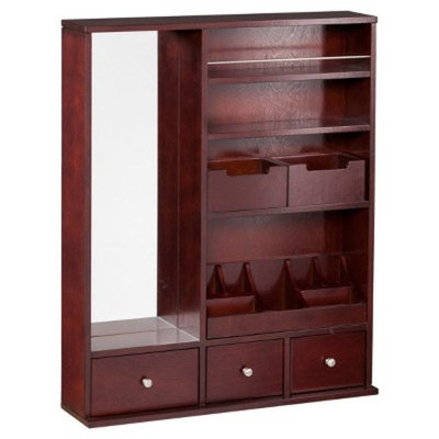 Yamina Over-the-Door Makeup Mirror/Accessory Organizer - Espresso - Aiden Lane