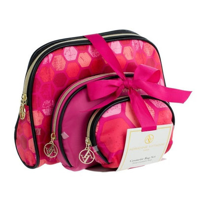 Adrienne Vittadini Set of 3 Dome Cosmetic Cases Black and Pink Hex