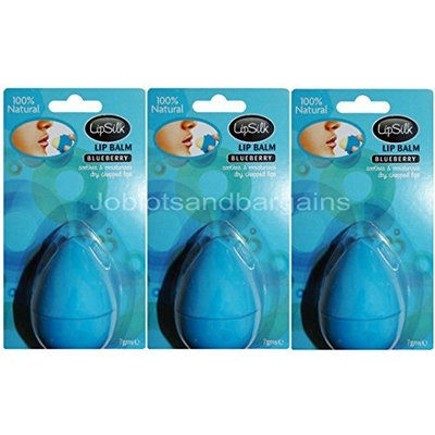 3 x LipSilk Lip Balms 100% Natural Lipbalm (Blueberry (Blue)) by Lipsilk