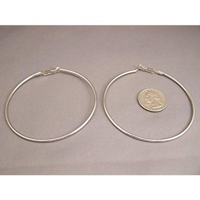 Big hoop earrings Silver huge giant 4 wide hoops thin wire very lightweight