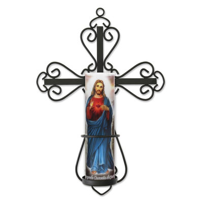 The Saints Collection Cross Wall Sconce & Jesus LED Prayer Candle