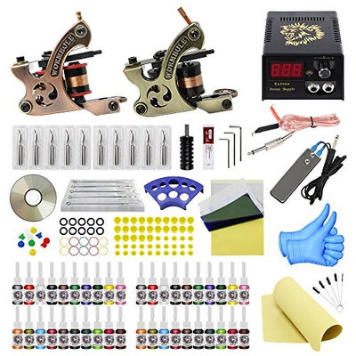 Wormhole Tattoo Complete Tattoo Kit for Beginners Tattoo Power Supply Kit 40 Tattoo Inks 20 Tattoo Needles 2 Pro Tattoo Machine Kit Tattoo Supplies TK1000023