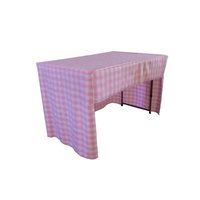 LA Linen TCcheck-OB-fit-96x18x30-PinkK37 Open Back Fitted Checkered Classroom Tablecloth White & Pink - 96 x 18 x 30 in.