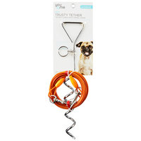 You & Me Trusty Tether Orange Tie-Out Cable with Spiral Stake, 20' L, For Dogs up to 50 Lbs.