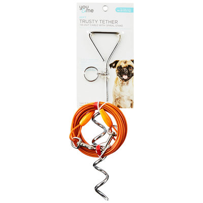 You & Me Trusty Tether Orange Tie-Out Cable with Spiral Stake, 20' L, For Dogs up to 50 Lbs.