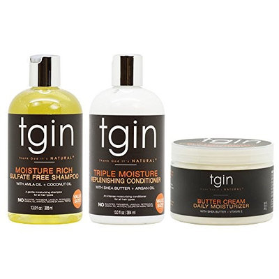 tgin Moisture Rich Sulfate Free Shampoo + Triple Moisture Replenishing Conditioner 13oz +Butter Cream Daily Moisturizer 12oz