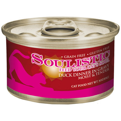 Soulistic Moist & Tender Duck Dinner Adult Canned Cat Food in Gravy, 3 oz, Case of 12