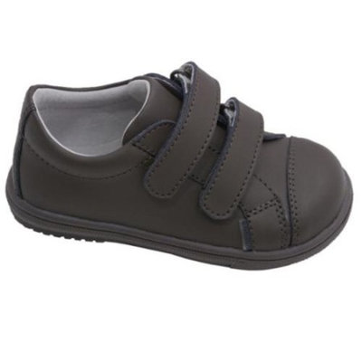 L'Amour Toddler Boys Khaki Double Velcro Strap Leather Sneakers 4-10 Toddler