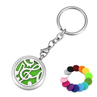 Aromatherapy Essential Oil Diffuser Key Chain-Music Notes Stainless Steel Locket Pendant Keychain,14 Refill Pads