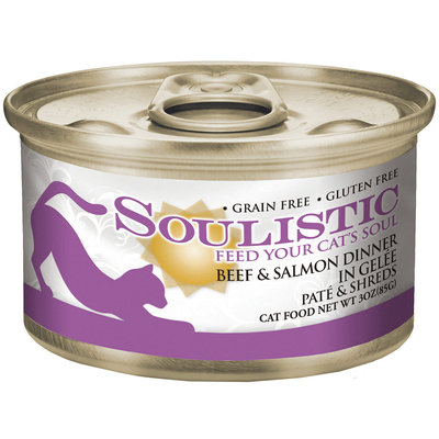 Soulistic Pate & Shreds Beef & Salmon Dinner Adult Canned Cat Food in Gelee, 3 oz, Case of 12