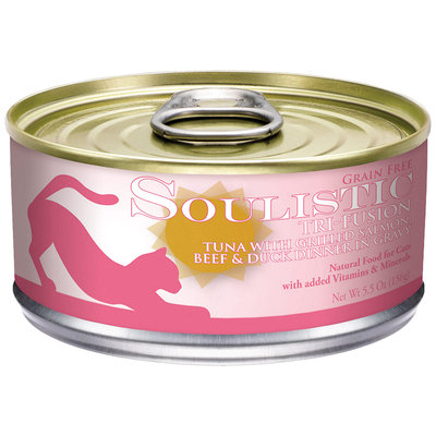Soulistic Tri-Fusion Tuna with Grilled Salmon, Beef and Duck Dinner Adult Canned Cat Food in Gravy, 5.5 oz, Case of 8