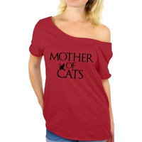 Awkward Styles Women's Mother Of Cats Fun Graphic Off Shoulder Tops T-shirt Pet Lover Gift