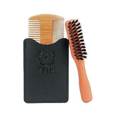 ZEUS 100% Boar Firm Beard Brush + Organic Sandalwood Beard Comb Set!