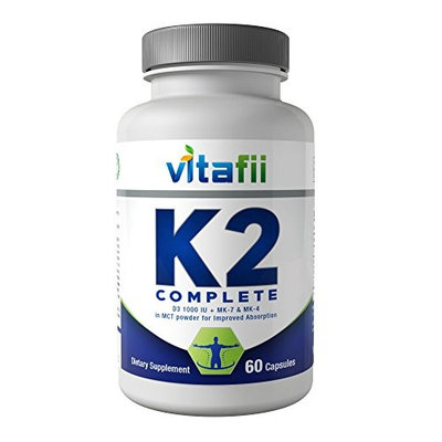 Vitafii Vitamin K2 (MK4 and MK7) With D3 - Maximum Absorption Vitamin D And K Supplement - Promotes Strong Bones And Heart Health - Includes MCT Powder